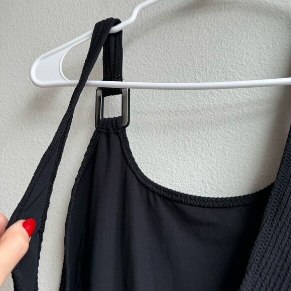 NWT Aerie Size Large Crinkle Cheeky Coverage One Piece Swimsuit Black Scoop Back - Picture 7 of 7